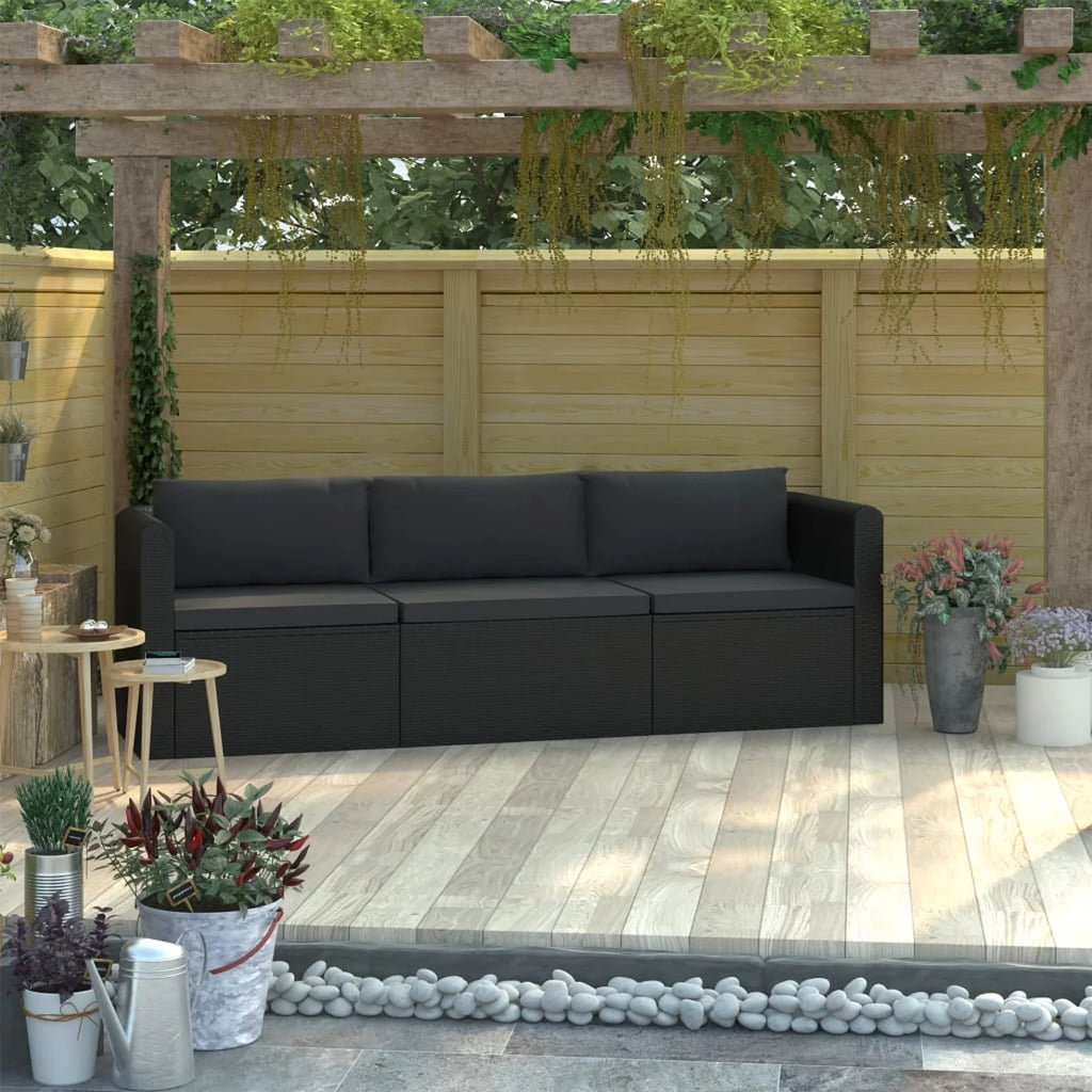 Black Poly Rattan Patio Sofa Set with Cushions O916