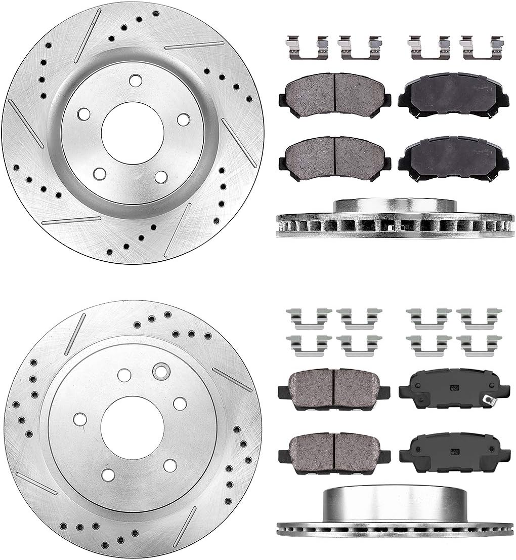 FRONT 296mm + REAR 292mm D/S 5 Lug [4] Rotors + Ceram Brake Pads + Clips J5145