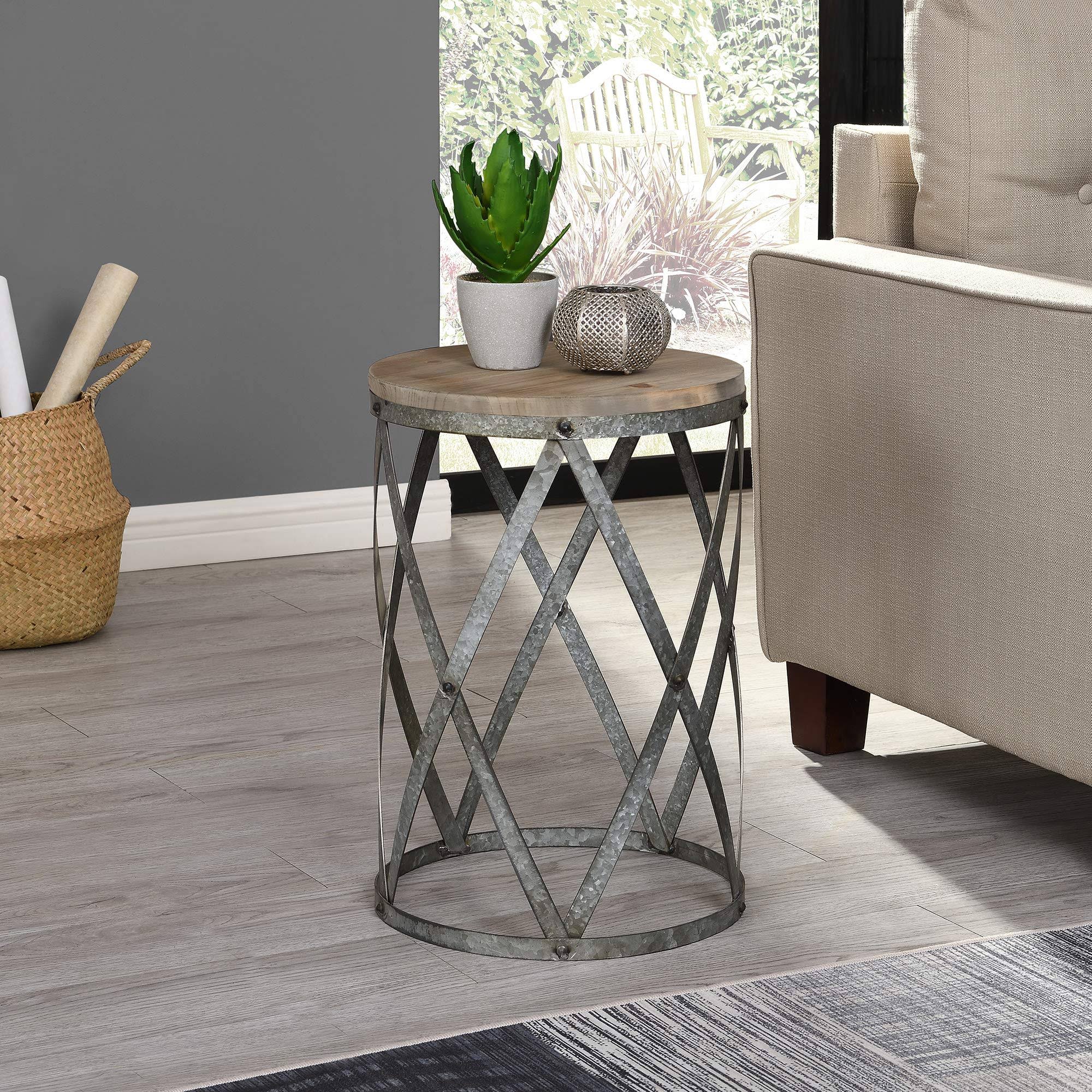 Galvanized Table, Weathered Brown, Wood, 13.5 x 13.5 x 20 in C395