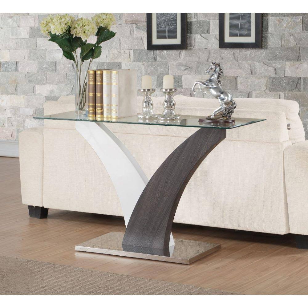 Clear Glass White Walnut Sofa Table A478
