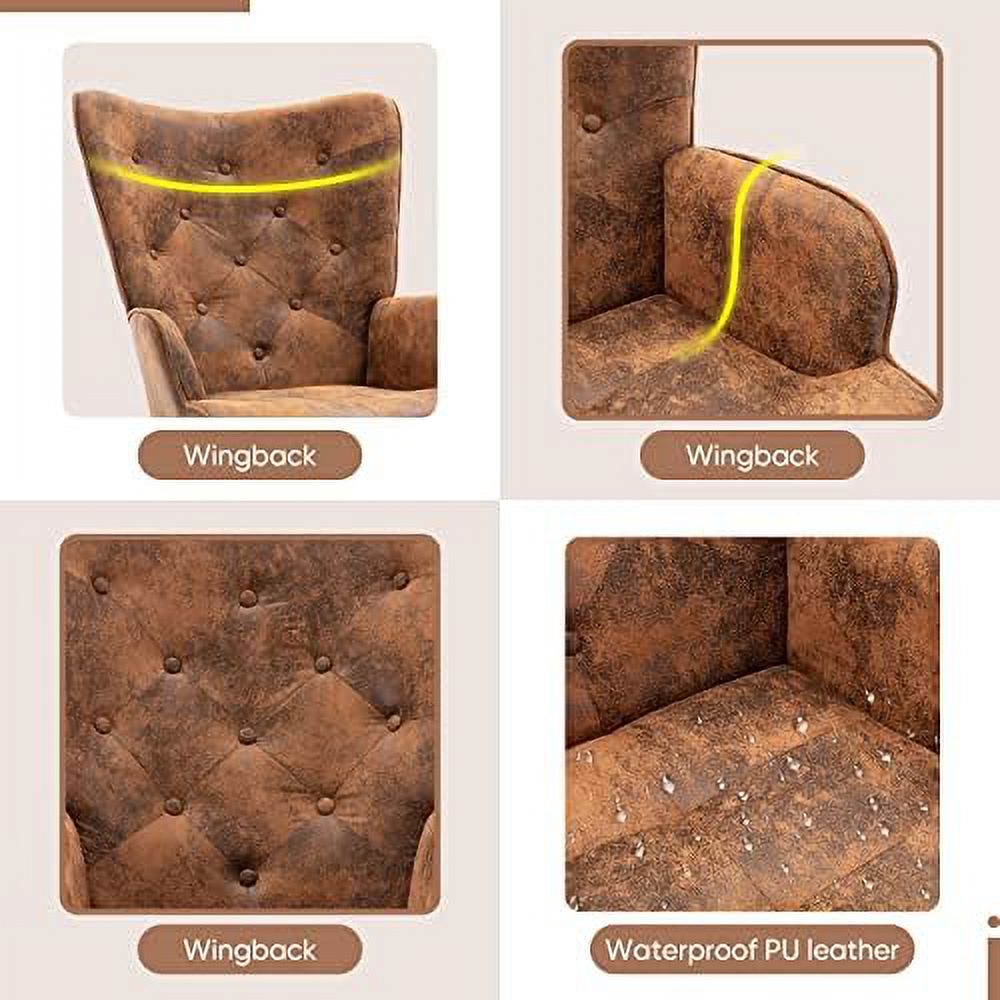 Microfiber Cushioned Wingback Armchairs Set I842
