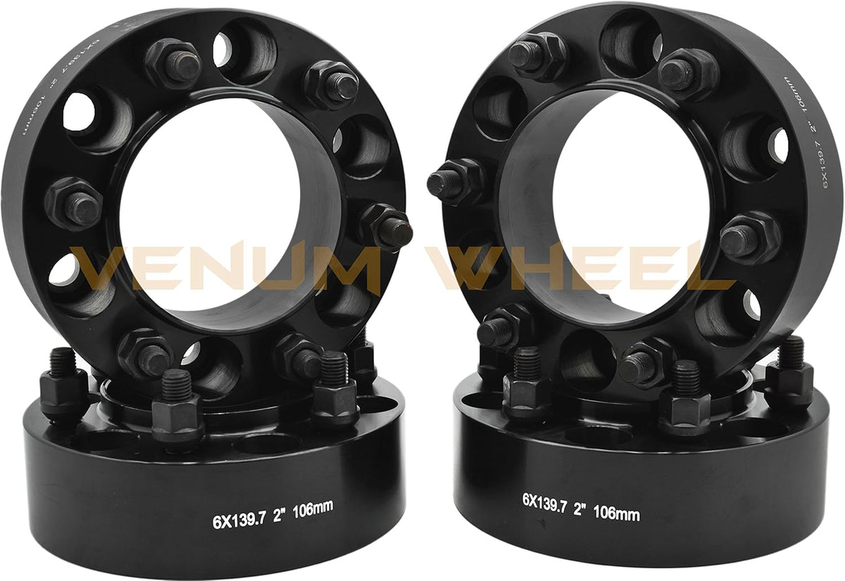 6x5.5 Black Hub Centric 2" Adapter 12x1.5 106mm Bore with 4 Wheel Security Locks A5793