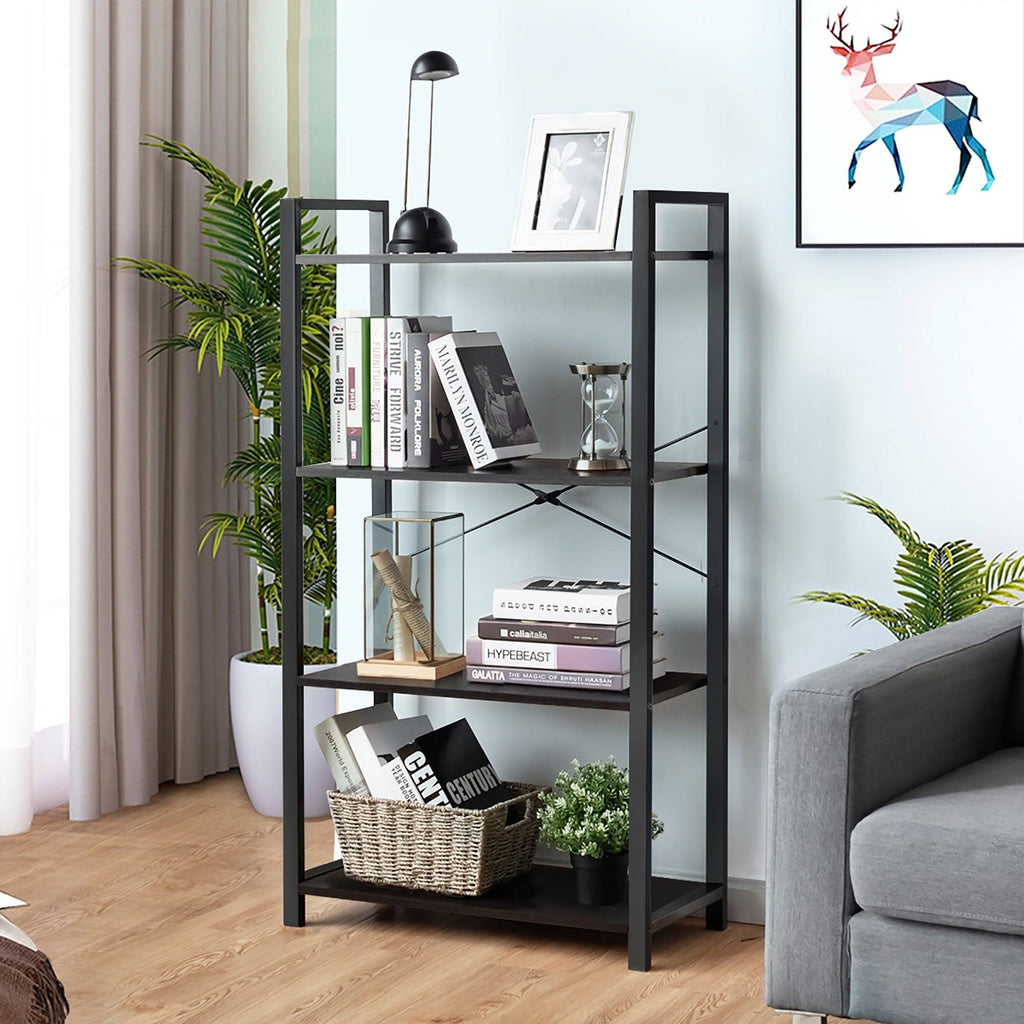 4-Tier Industrial Bookshelf Storage - Brown O694