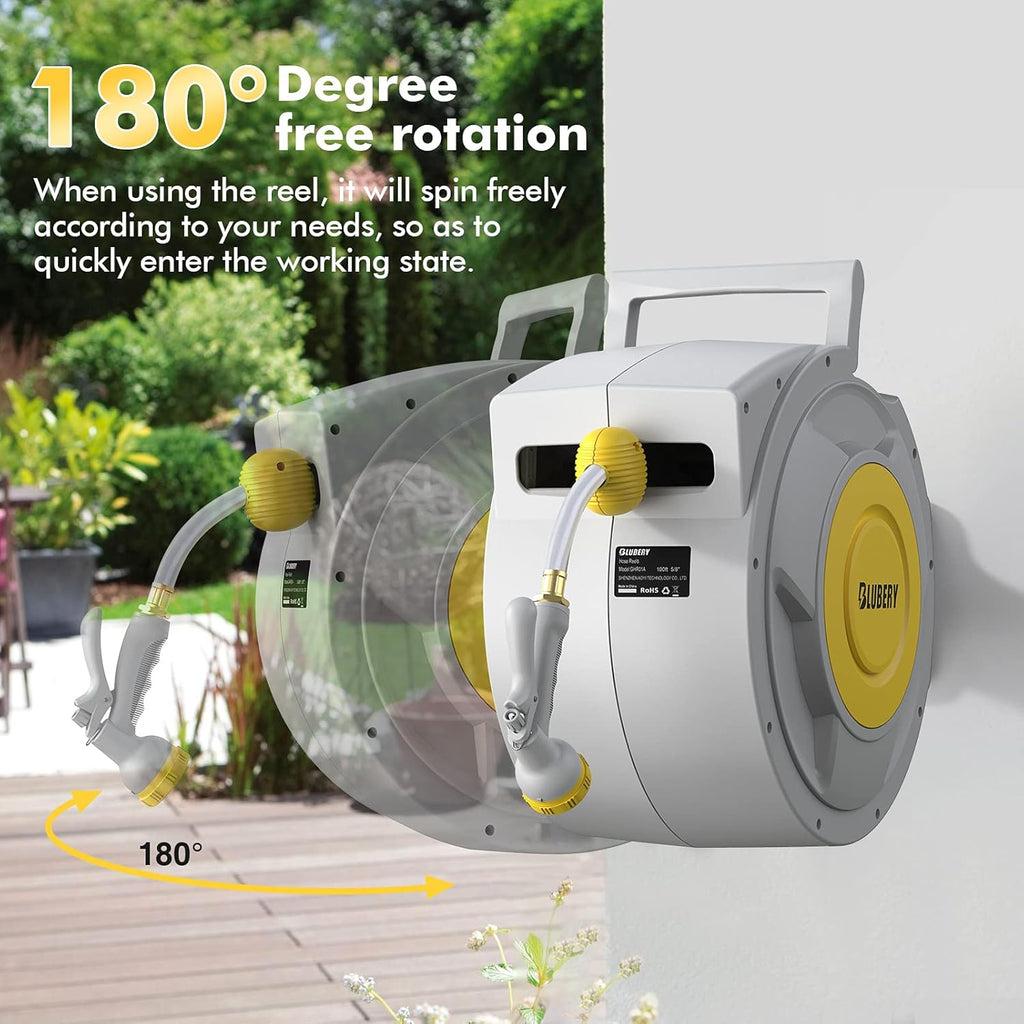 Retractable Garden Hose Reel with 8 Pattern Spray Nozzle W4385