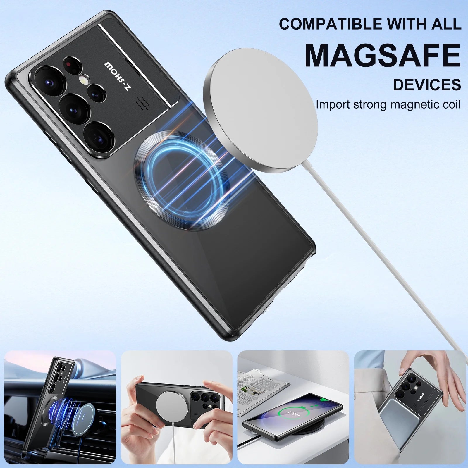 Rugged Aluminum Alloy Metal Case with Acrylic Clear Back Camera Lens Protective Cover Magnetic MagSafe Shockproof Case D60997