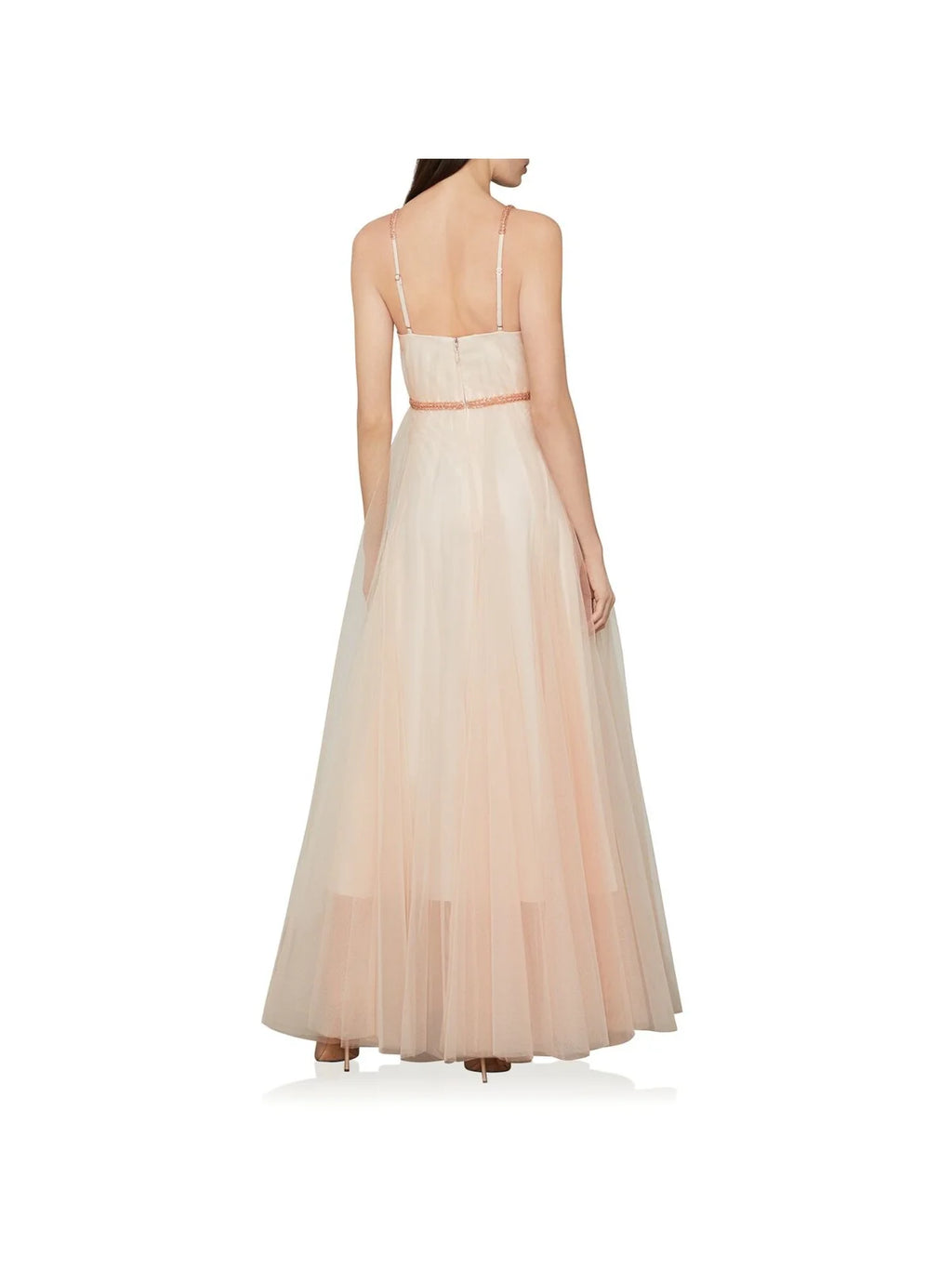 Pink Beaded Spaghetti Strap V Neck Full-Length Prom Gown Dress S2603