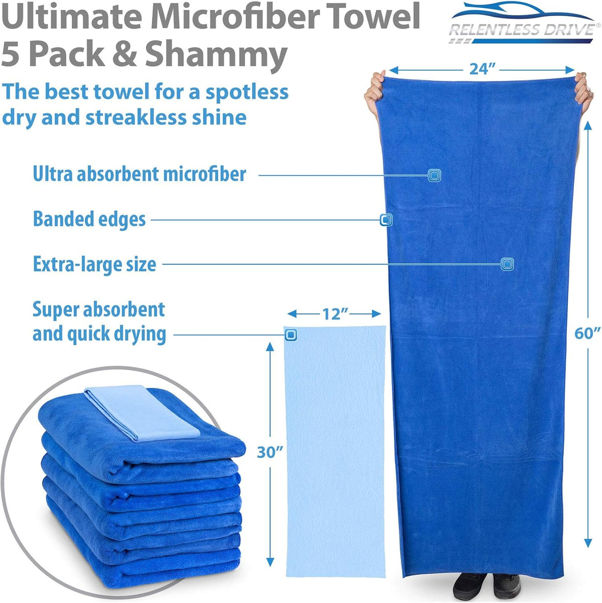 Large Car Drying Towel 24” x 60” (5 Pack) Microfiber Towels L204297