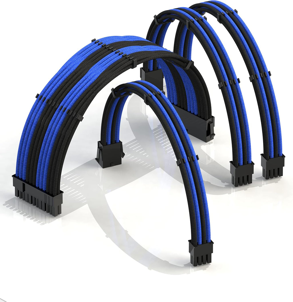 30cm Braided PSU Cable Extension Kit Blueblack Pack of 2 G35439