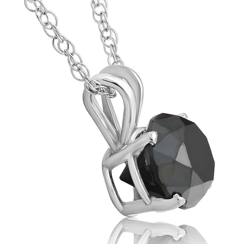 2ct Black Diamond Solitaire Pendant 14K White Gold Necklace U139