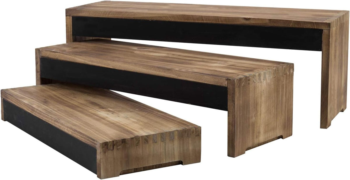3-Tier Burnt Dark Brown Wood Cake Stand with Chalkboard Panels T732