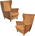 Camel Velvet Stretch Wingback Chair Sofa Slipcover with Elastic Bottom U795