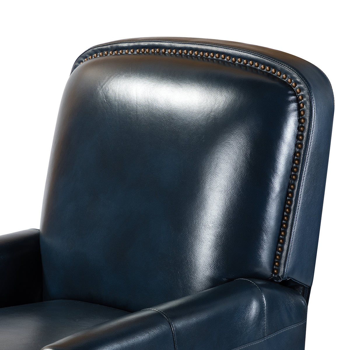 Navy Leather Recliner Armchair with Birch Wood Legs P930023