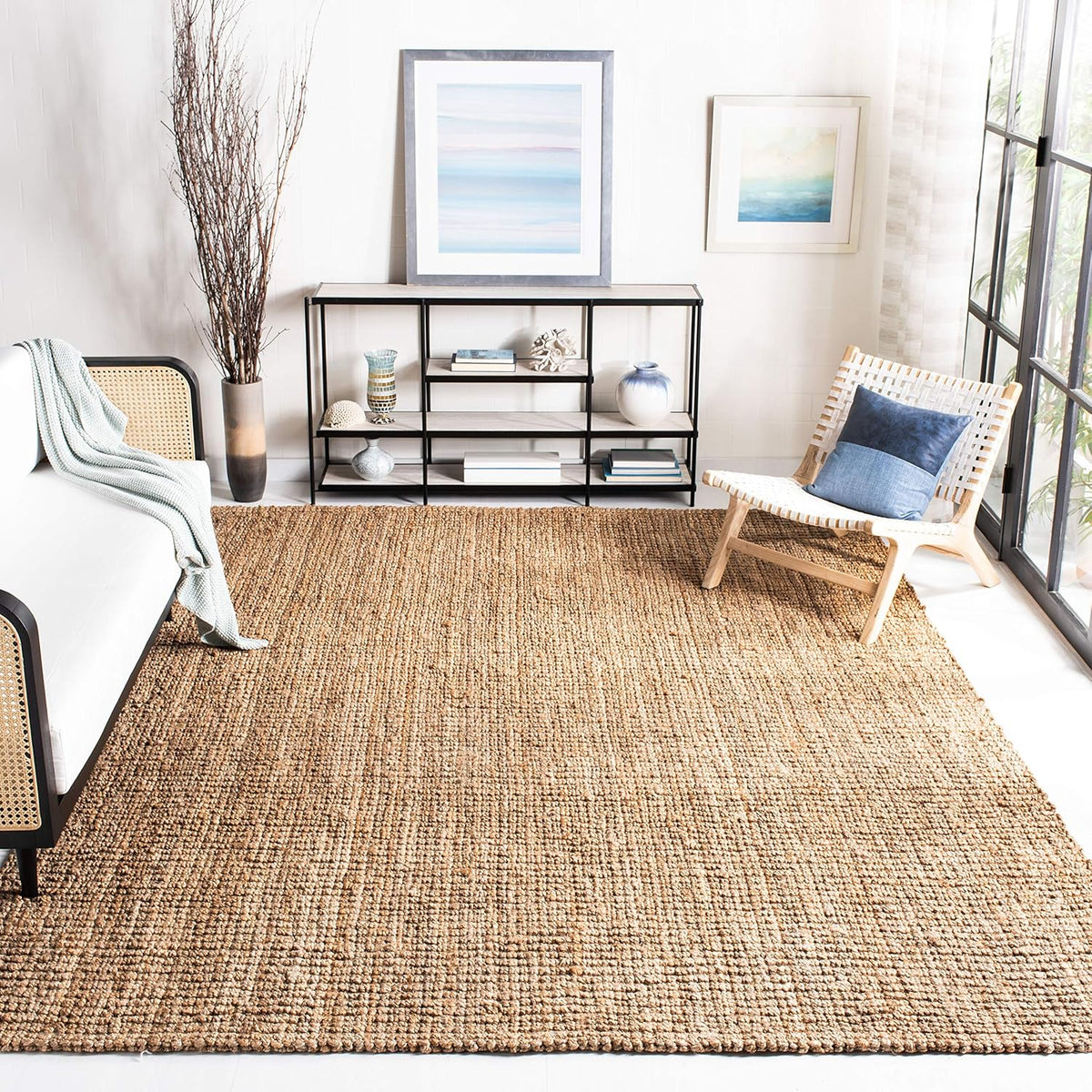 Natural Fiber Collection X-Large Area Rug - 11' x 15', Natural, Handmade Chunky Textured Jute 0.75-inch Thick L752