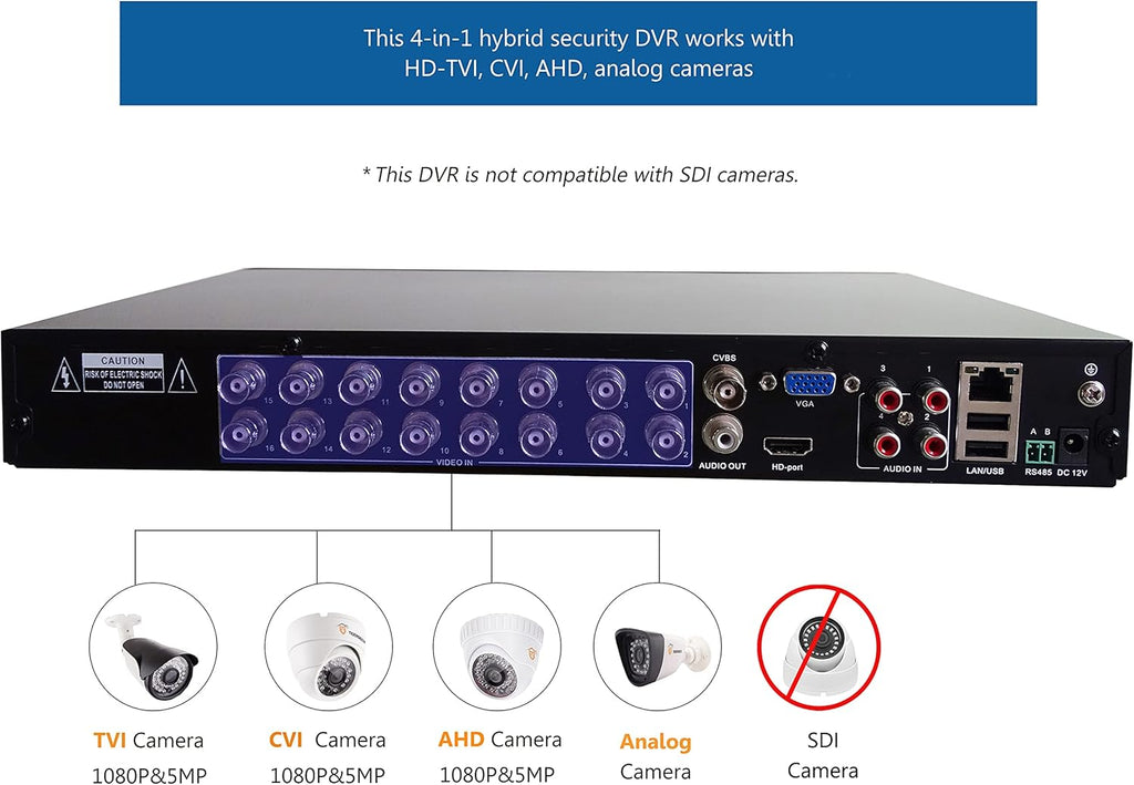 16-Channel Hybrid 4-in-1 DVR Security Recorder with 2TB Hard Drive W459701