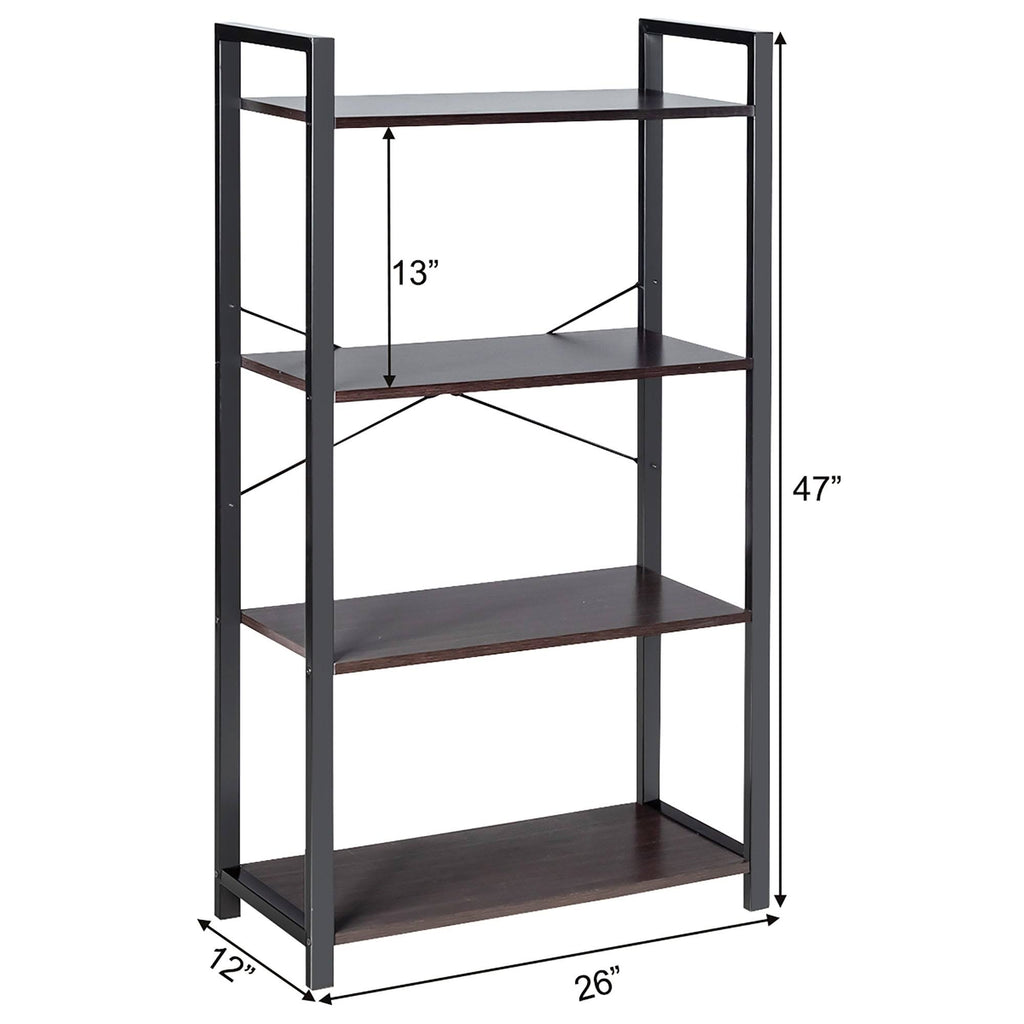 4-Tier Industrial Bookshelf Storage - Brown O694
