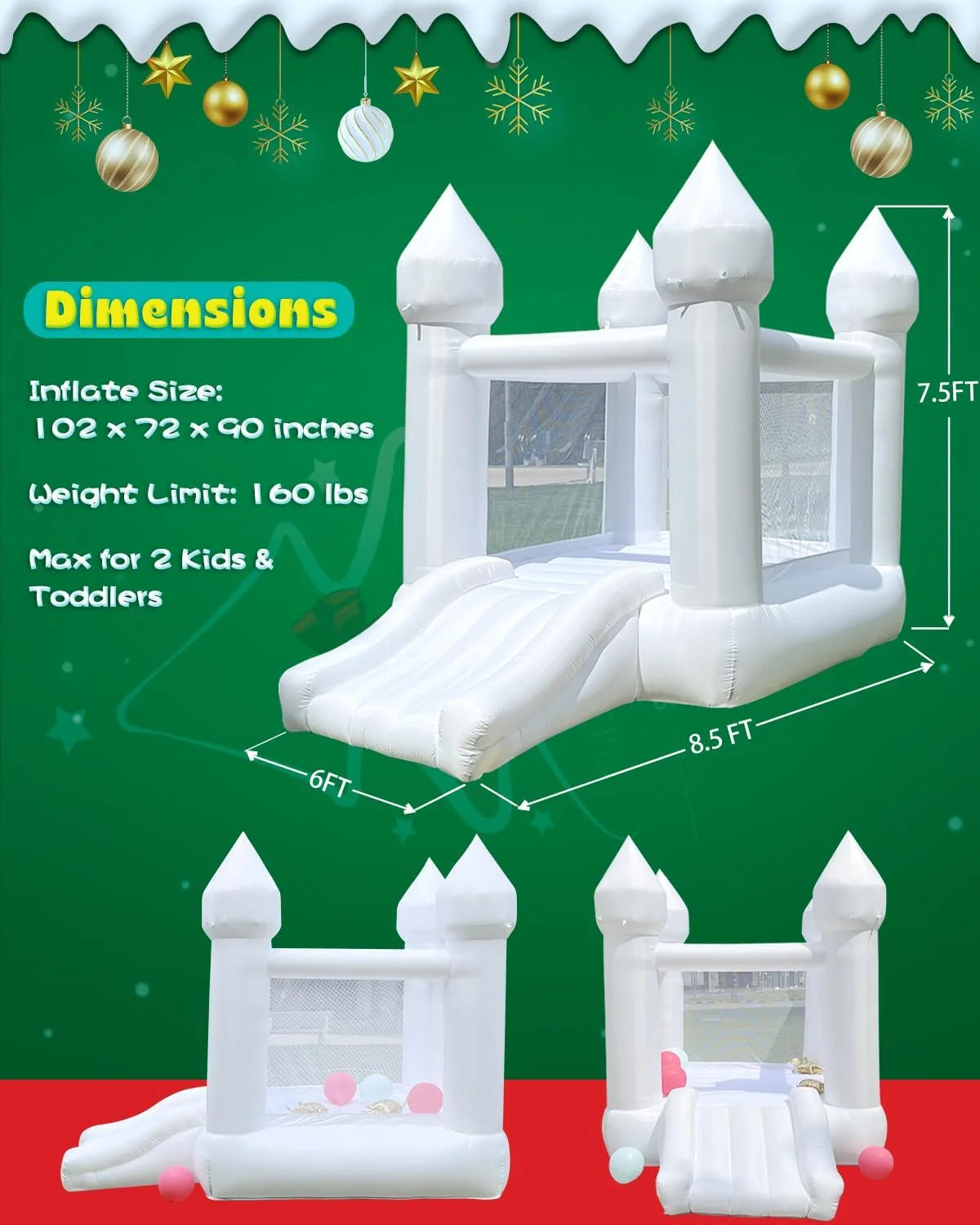 White Bounce House with Air Blower Mini Castle Jumper with Slide G56113