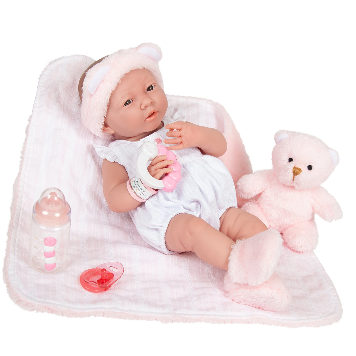 15 inch All-Vinyl Baby Doll In Pink And White With Deluxe Accessories B2322