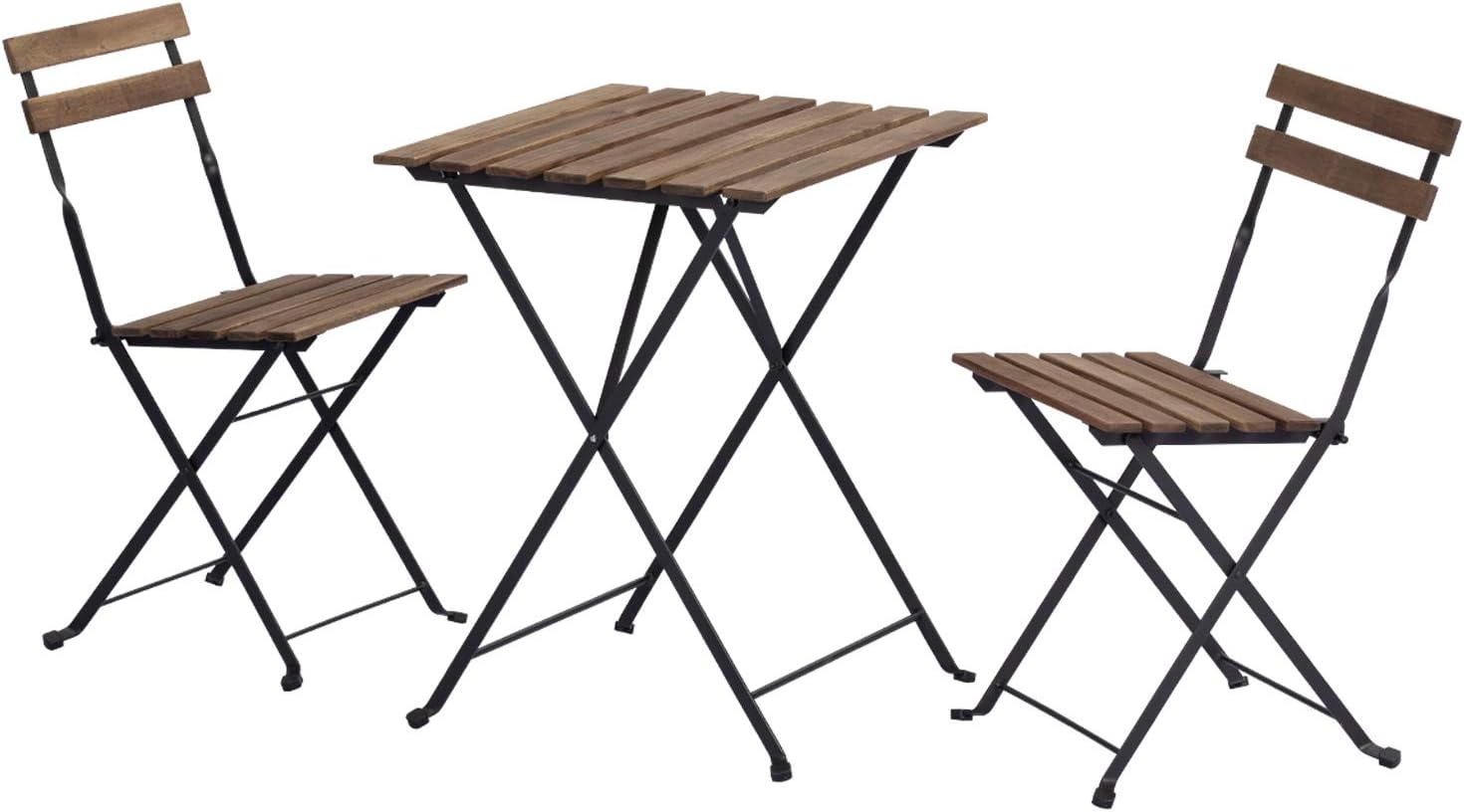 3-Piece Acacia Patio Bistro Set with Folding Table and Chairs I7177
