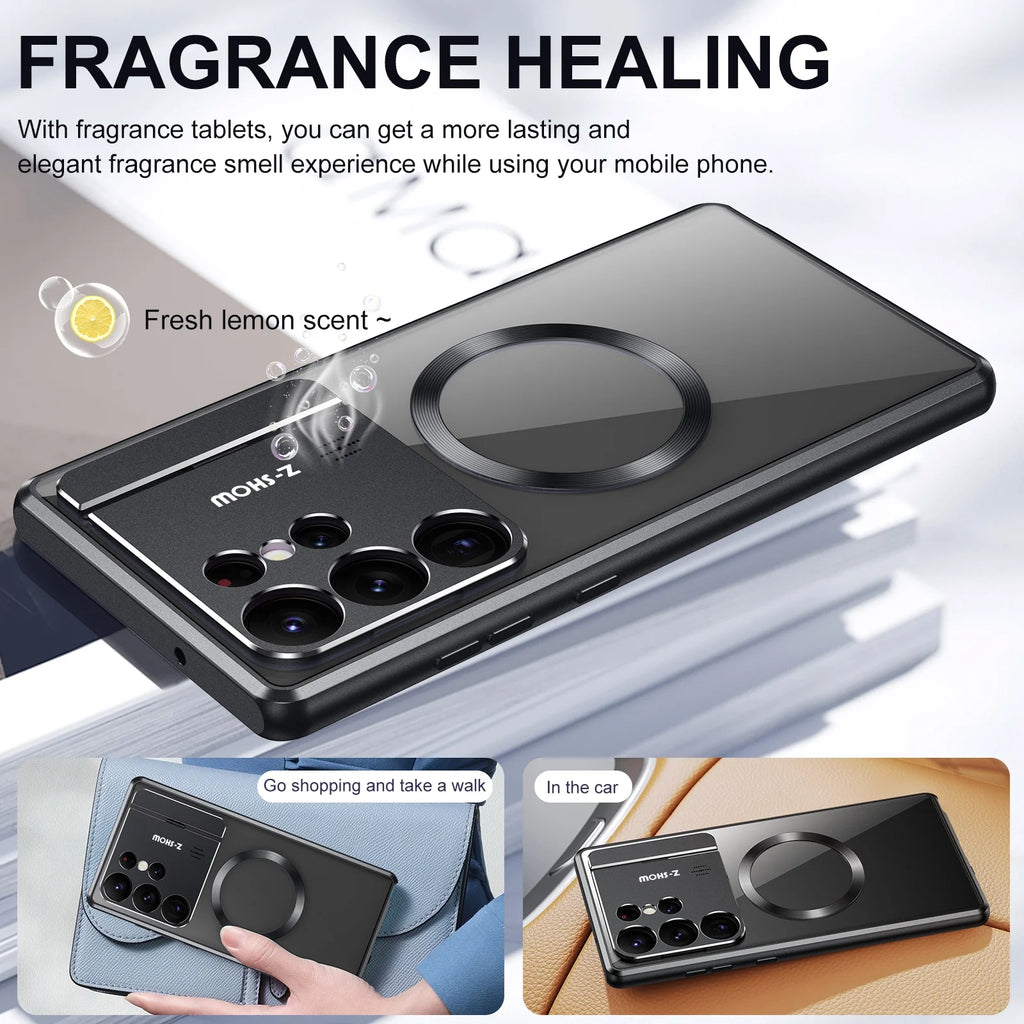 Rugged Aluminum Alloy Metal Case with Acrylic Clear Back Camera Lens Protective Cover Magnetic MagSafe Shockproof Case D60997