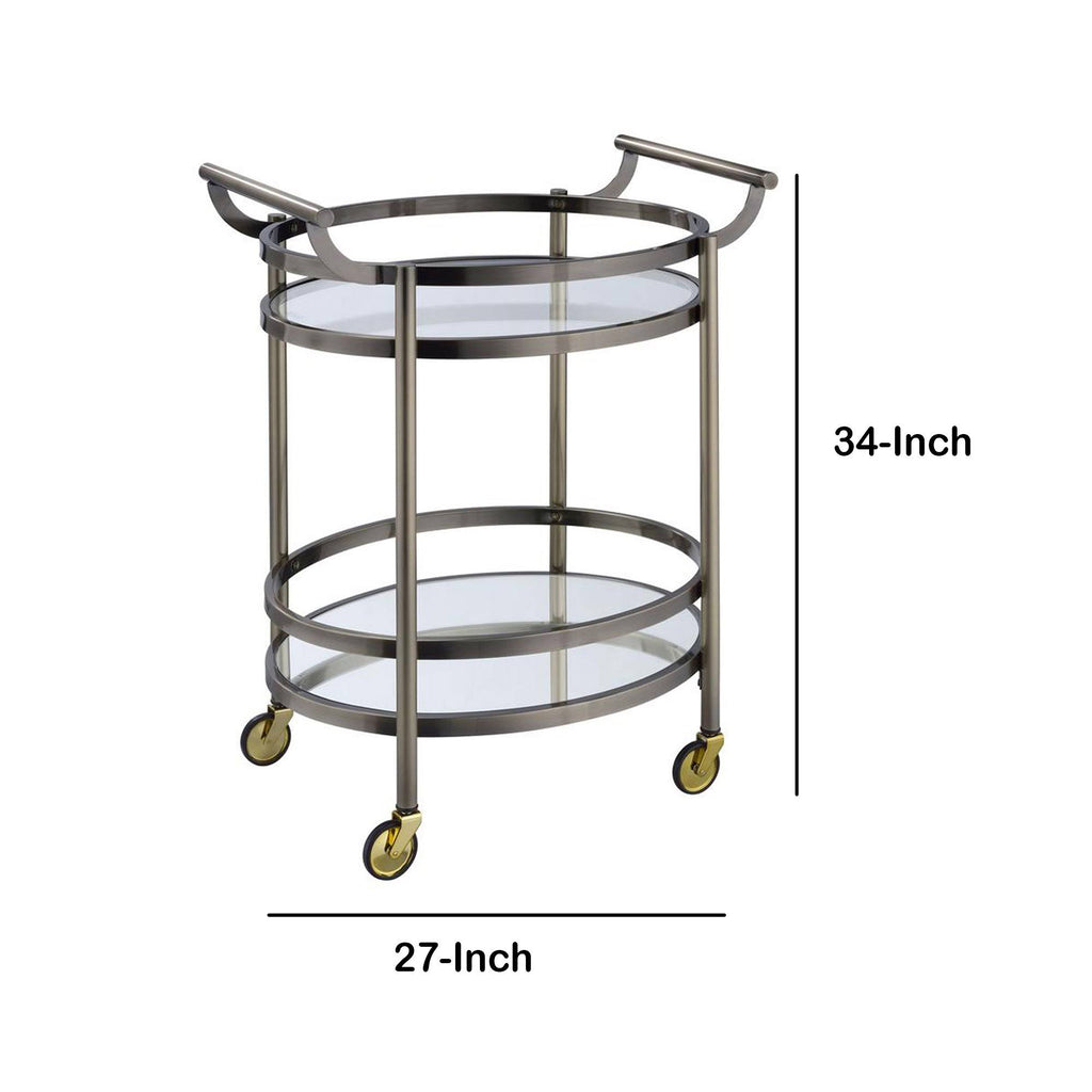 Oval Metal Serving Cart with Clear Glass Y1621