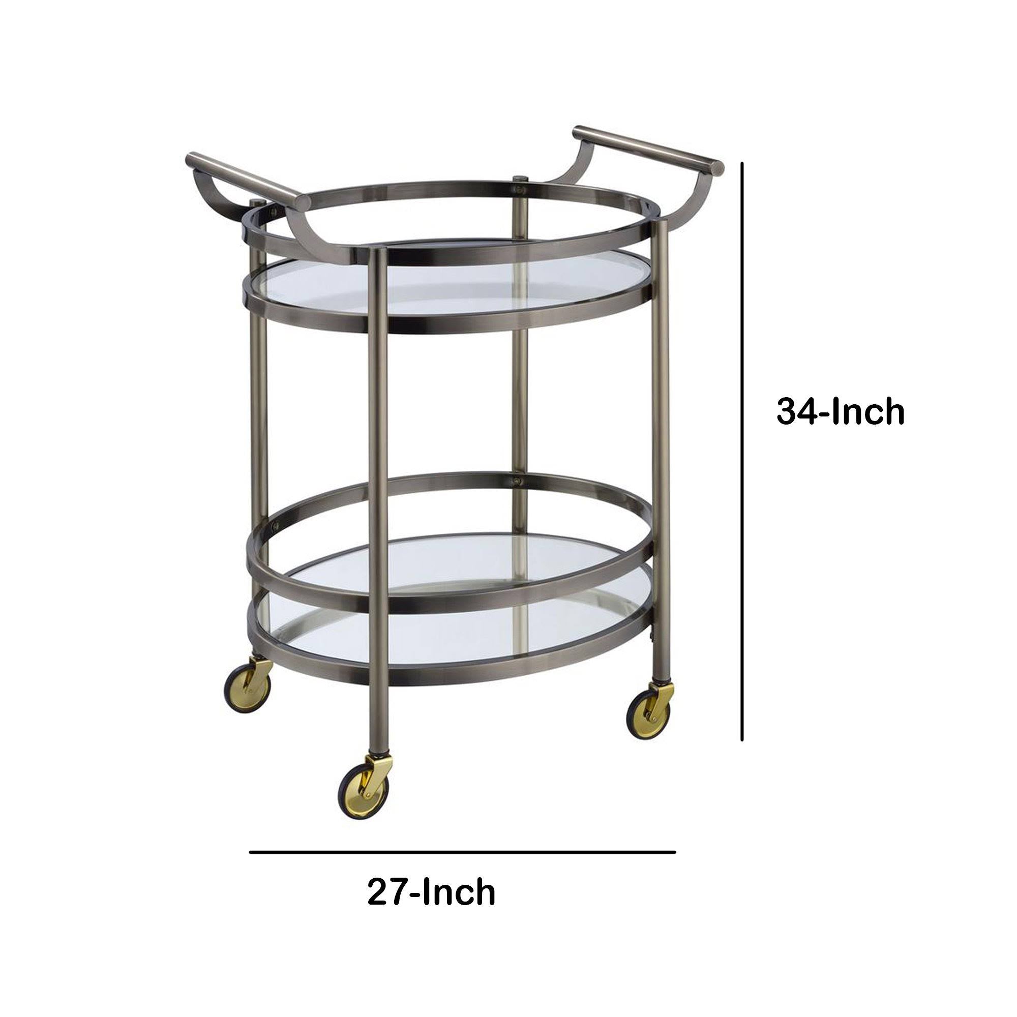 Oval Metal Serving Cart with Clear Glass Y1621