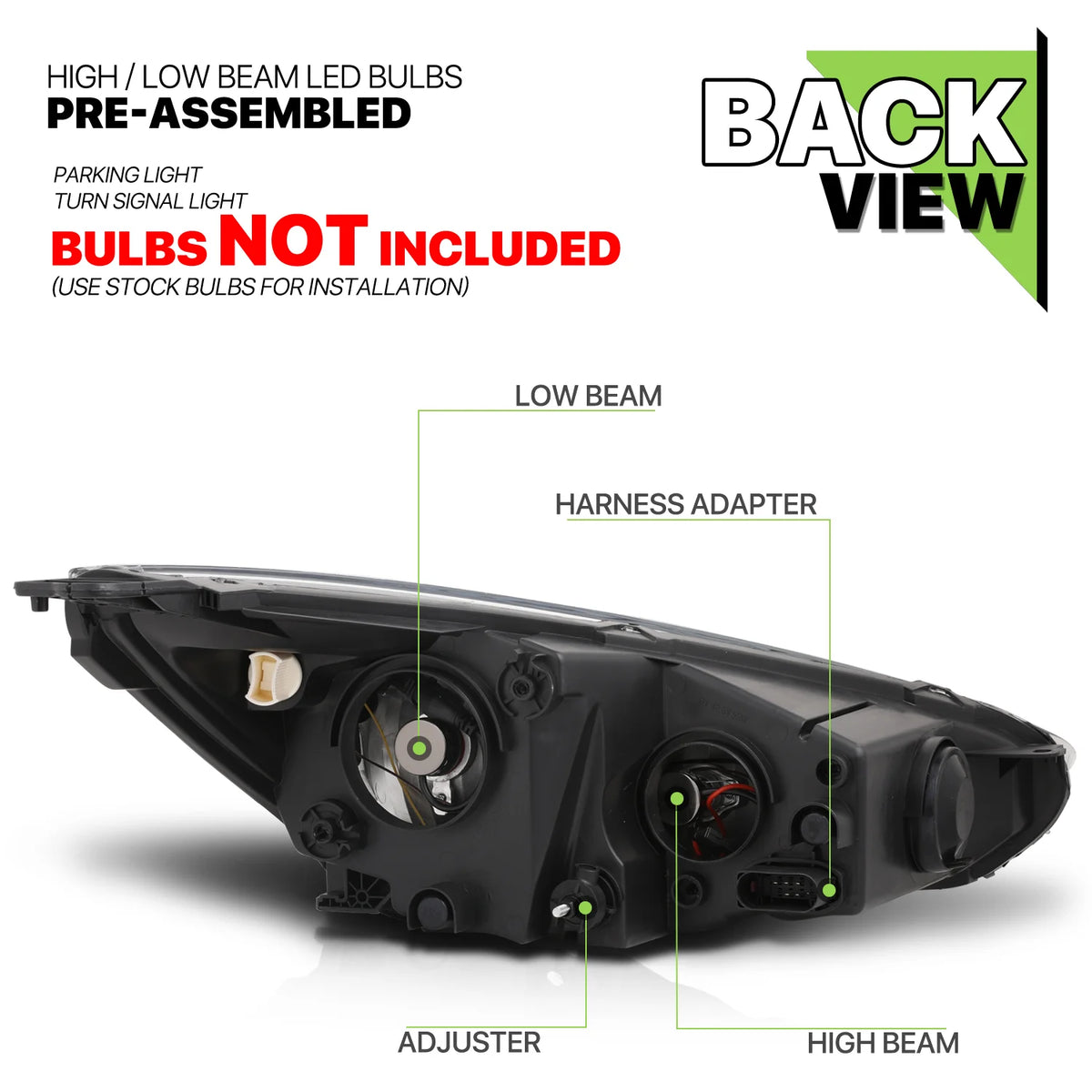 1 Pair Headlight Assembly with Pre-Assembled LED Bulbs I1124