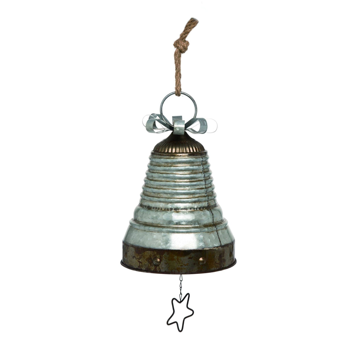 Silver and Brown Rustic Christmas Bell Hanging with Star O699