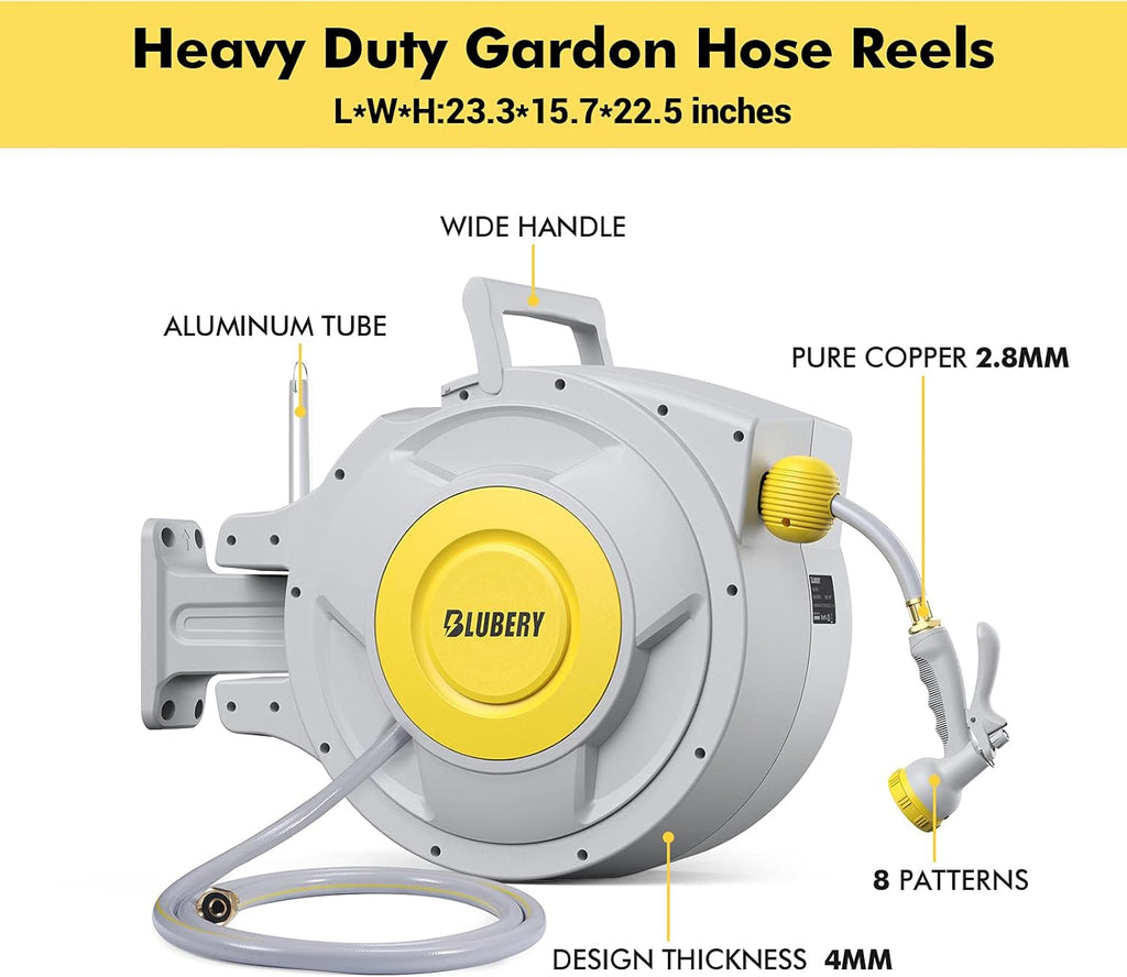 Retractable Garden Hose Reel with 8 Pattern Spray Nozzle W4385