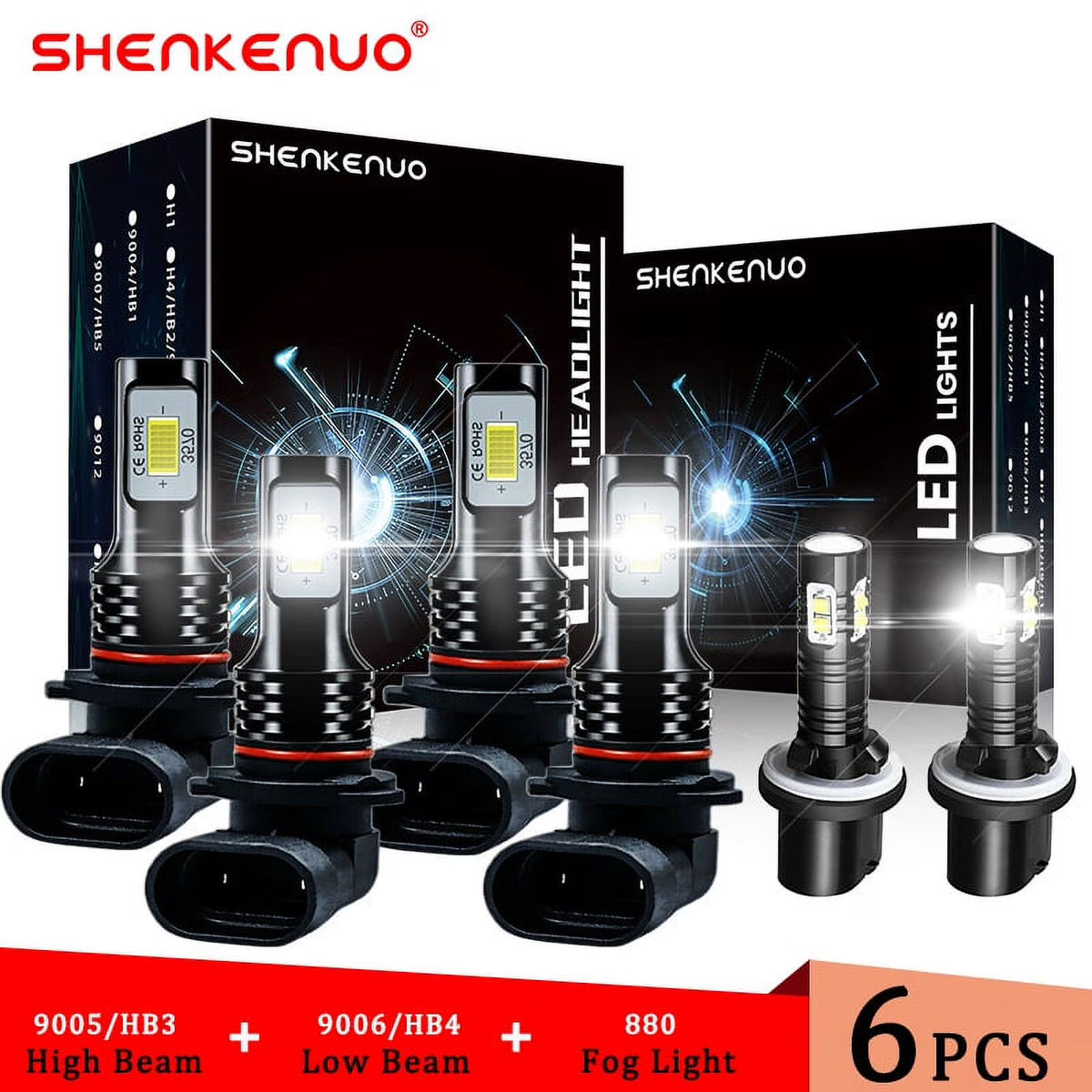 6X LED Headlights Bulbs Kit 6000K P667