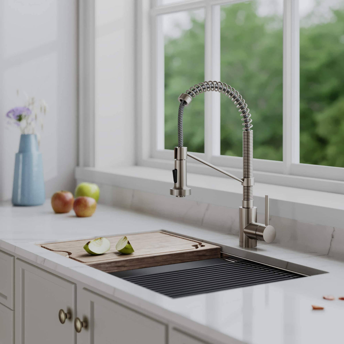 Commercial Kitchen Faucet with Soap Dispenser, Spot Free Stainless Steel V30502
