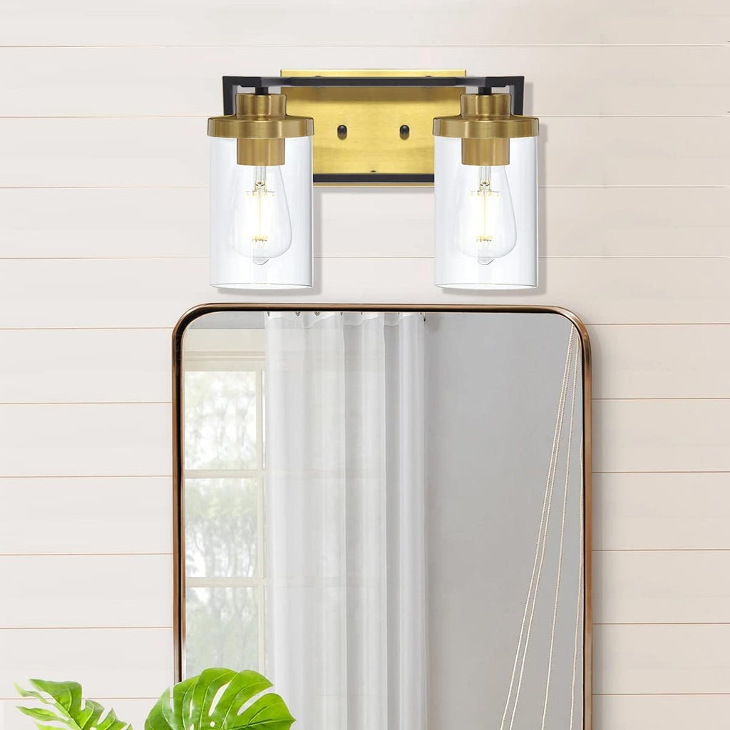 4 Light Brushed Brass and Black Metal Vanity Light with Clear Glass Shade C59513