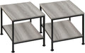 Rustic Brown 2 Tiers Square End Table with Metal Frame, Set of 2 U842