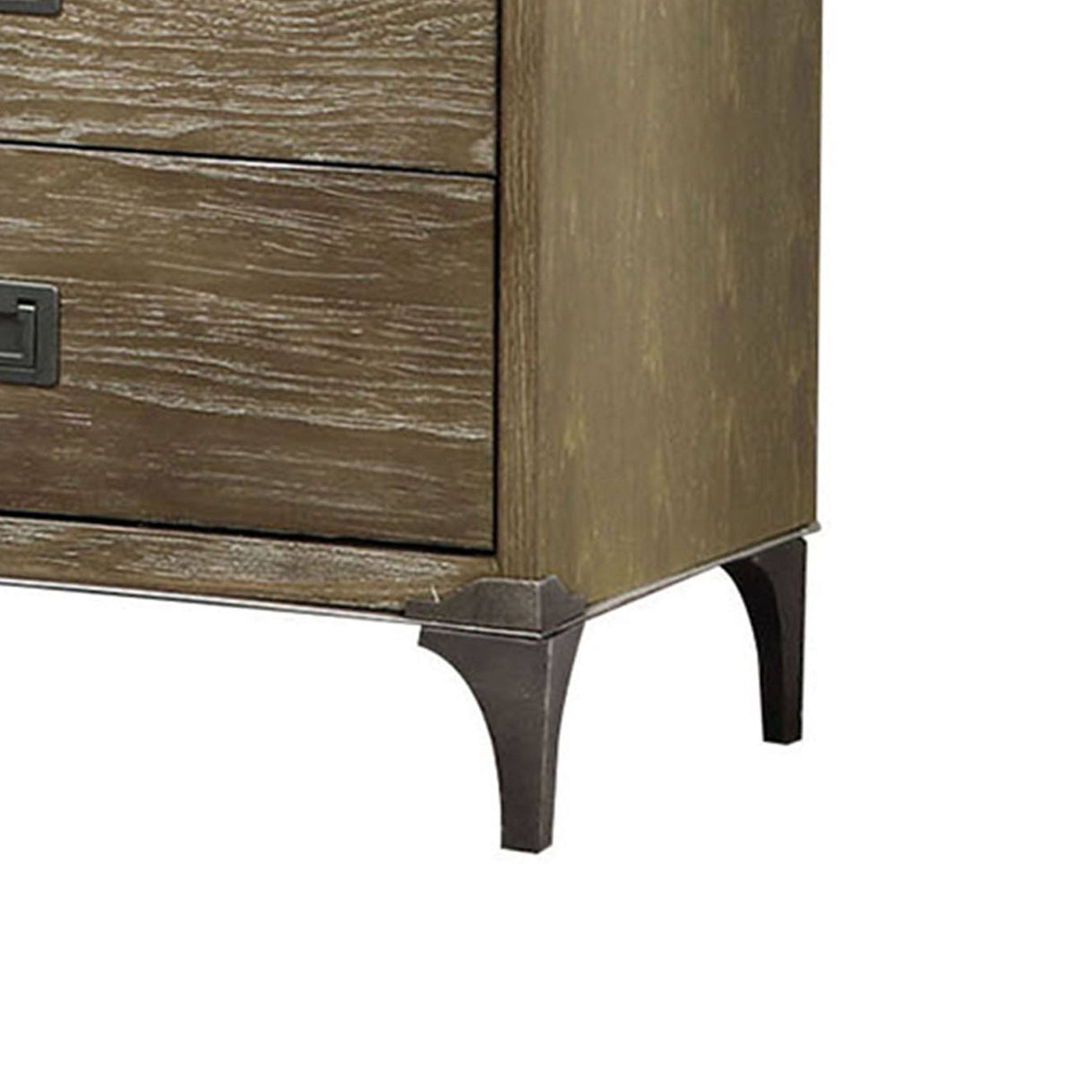 Brown 2 Drawer Wooden Nightstand with Metal Legs Y263874