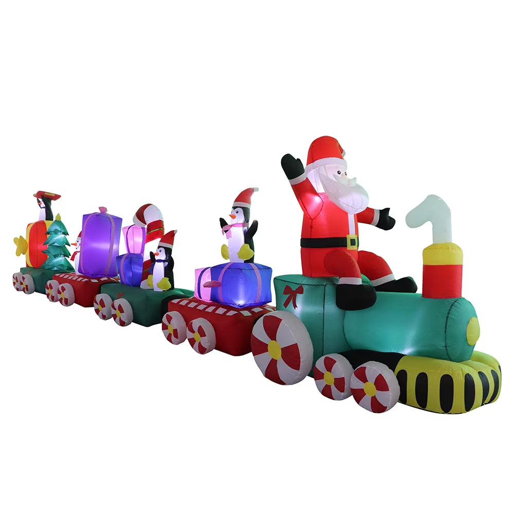 Santa Claus Christmas Train with Penguins Presents Snowman Blown Yard Inflatable H790