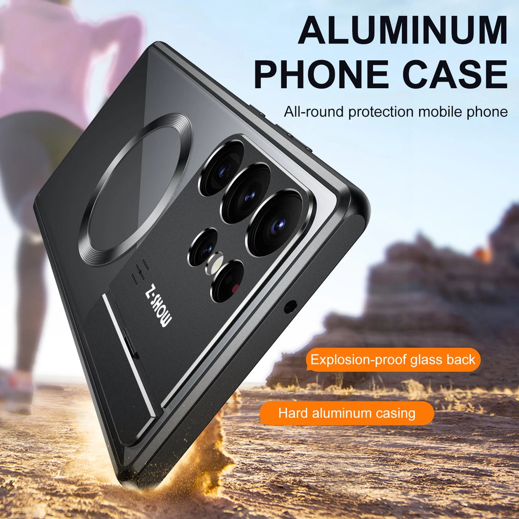 Rugged Aluminum Alloy Metal Case with Acrylic Clear Back Camera Lens Protective Cover Magnetic MagSafe Shockproof Case D60997