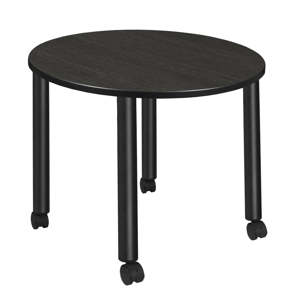 36x22 Round Mobile Breakroom Table Maple Black E5233