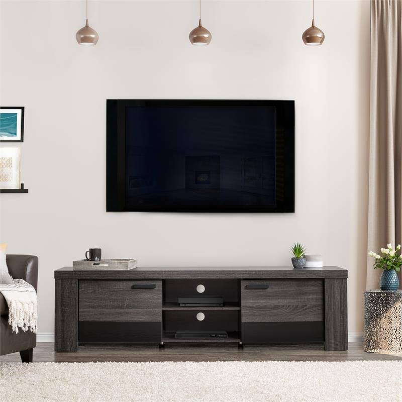 Distressed Carbon TV Bench in Gray C1186
