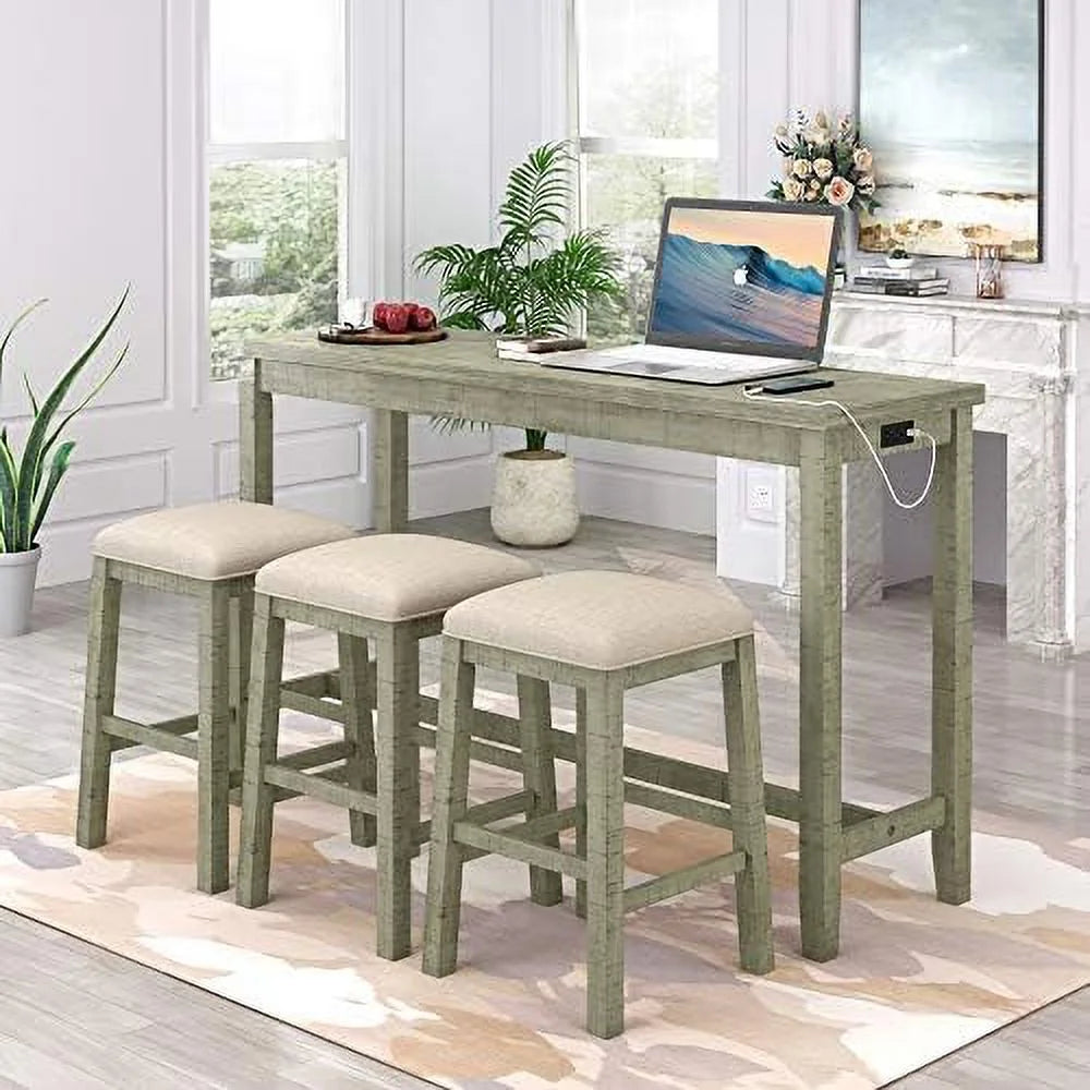 4-Piece Counter Height Dining Table Set with 3 Leather Padded Stools G67643
