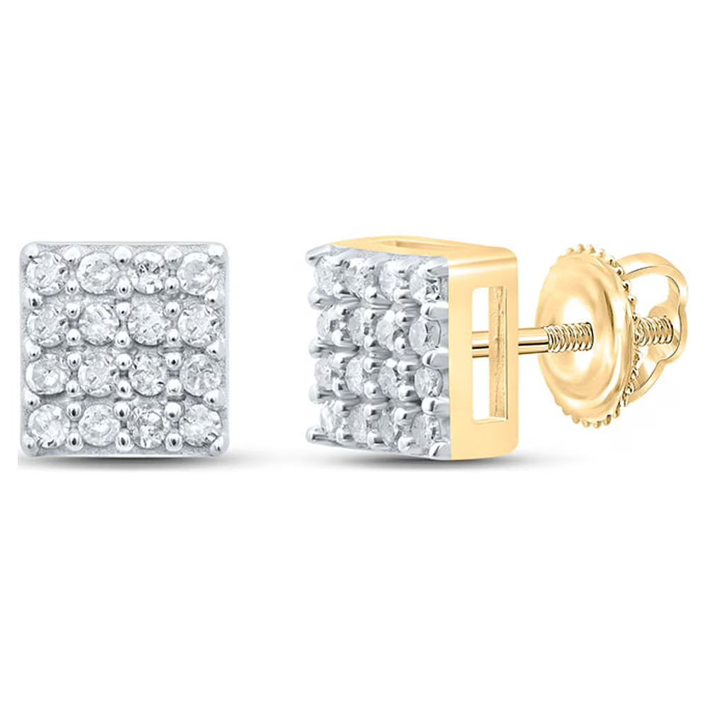 Yellow-tone Sterling Silver Round Diamond Square Earrings S416654