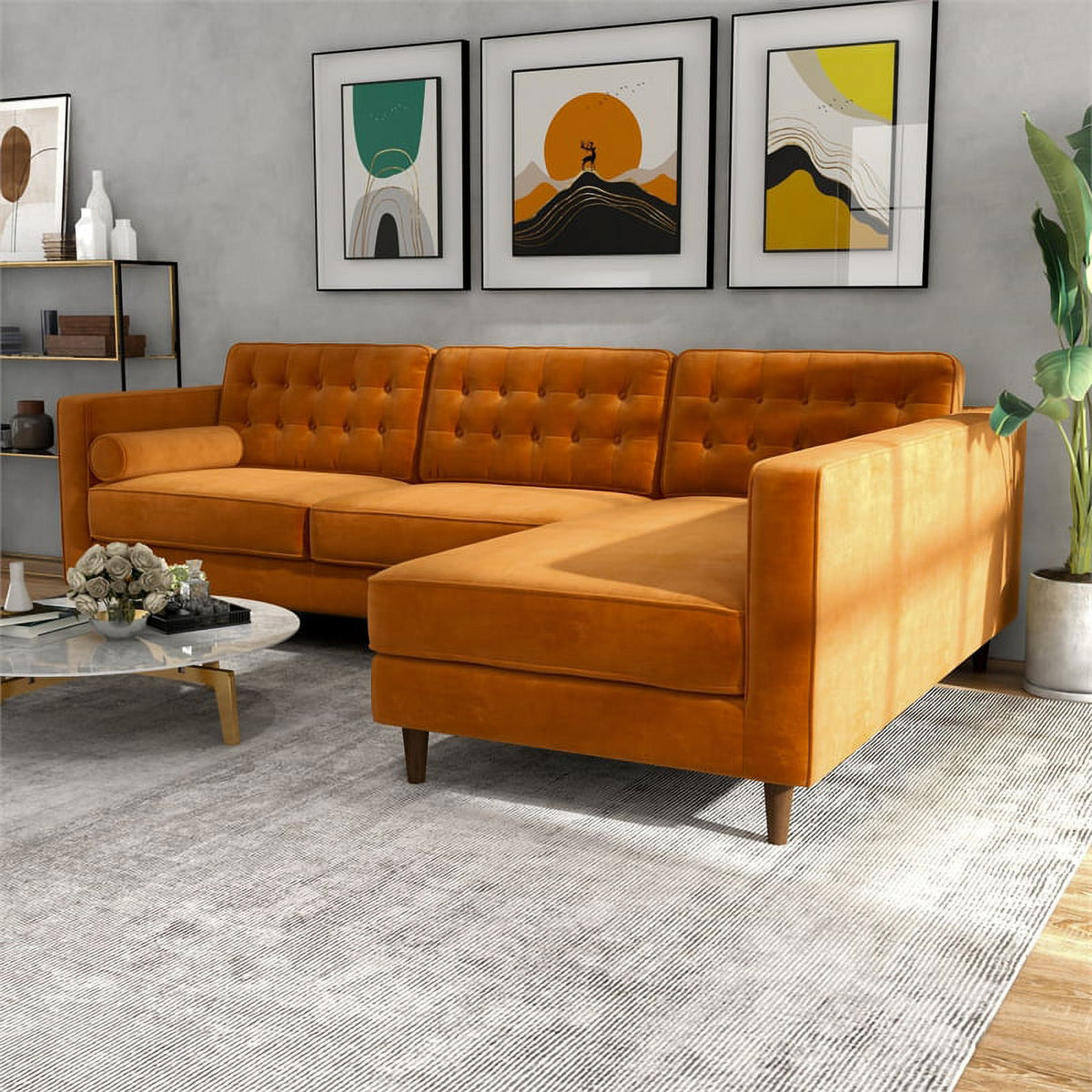 Orange Velvet Corner Sectional Couch L902