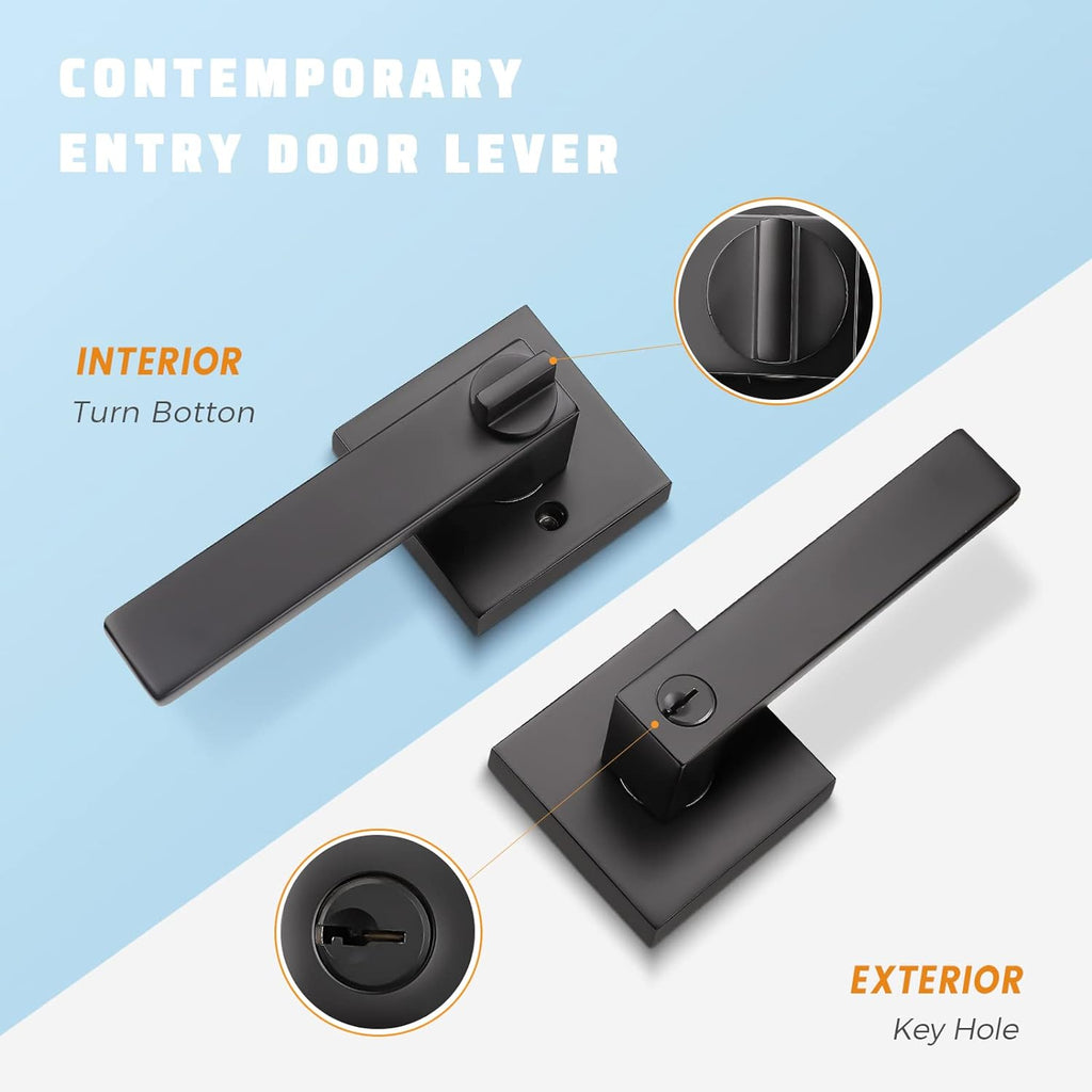 2 Pack Matte Black Heavy Duty Entrance Lever Door Handle Y782554