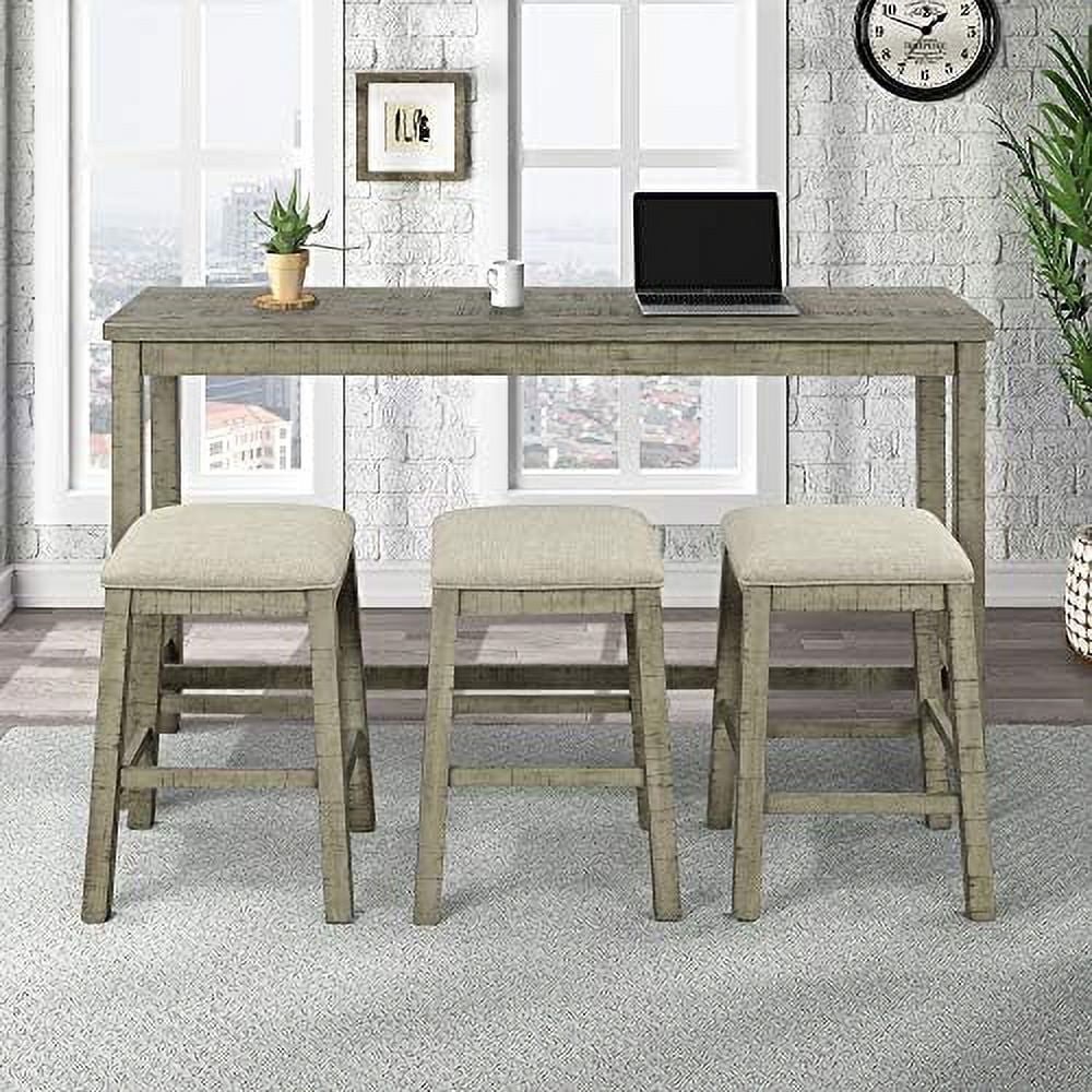 4-Piece Counter Height Dining Table Set with 3 Leather Padded Stools G67643