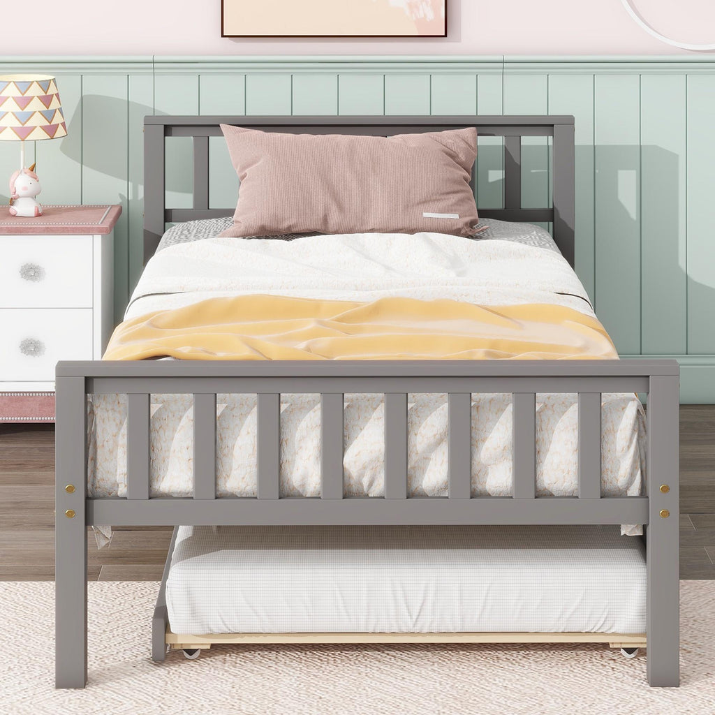Gray Twin Size Wood Platform Bed with Trundle N3634