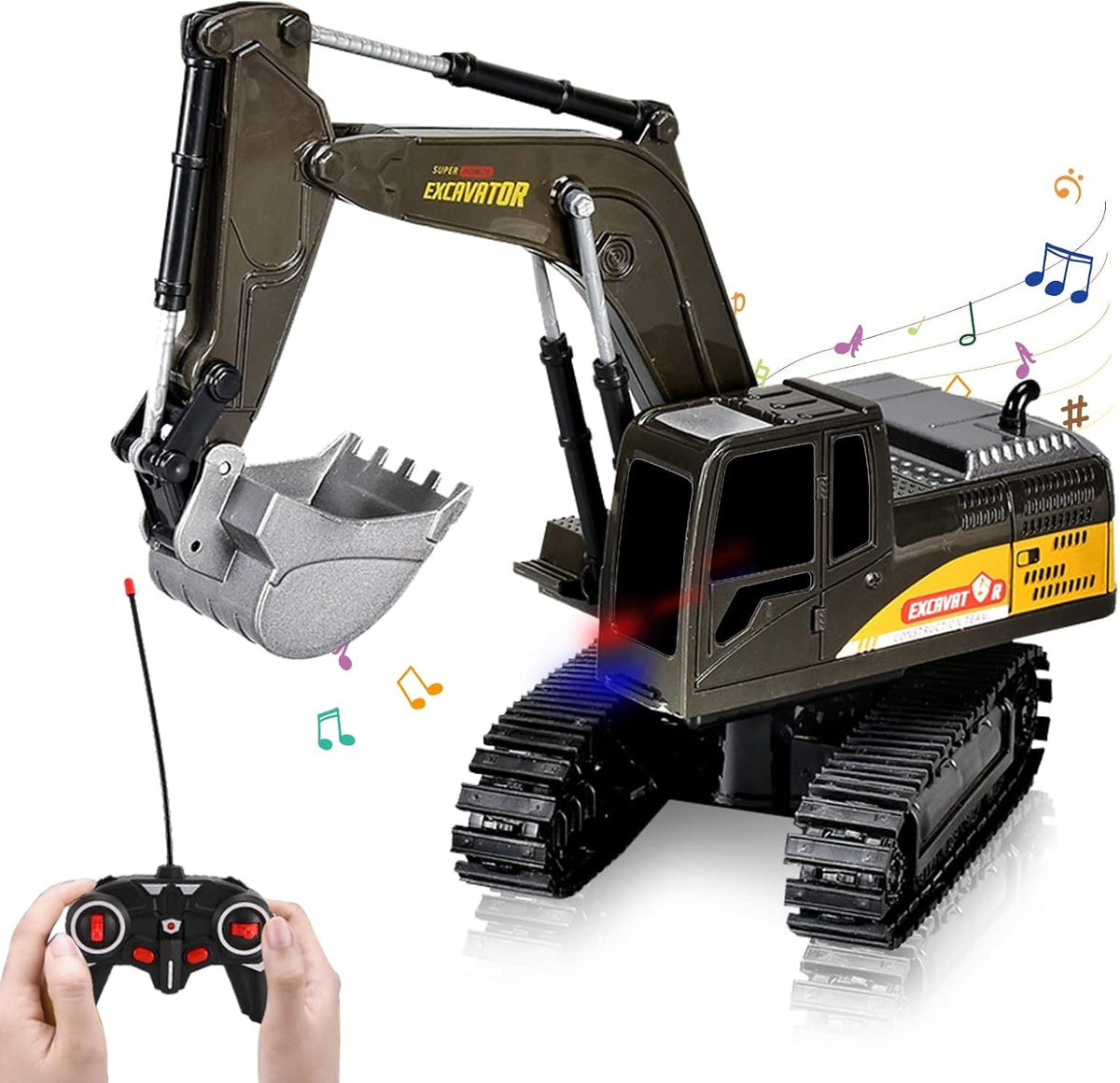 RC Excavator Toy, 6 Channel Construction Vehicle with Lights Rechargeable Battery O561