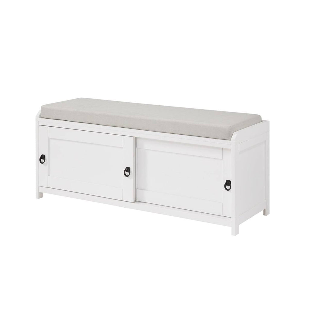 White Wood Storage Bench with 2 Cabinets I81808