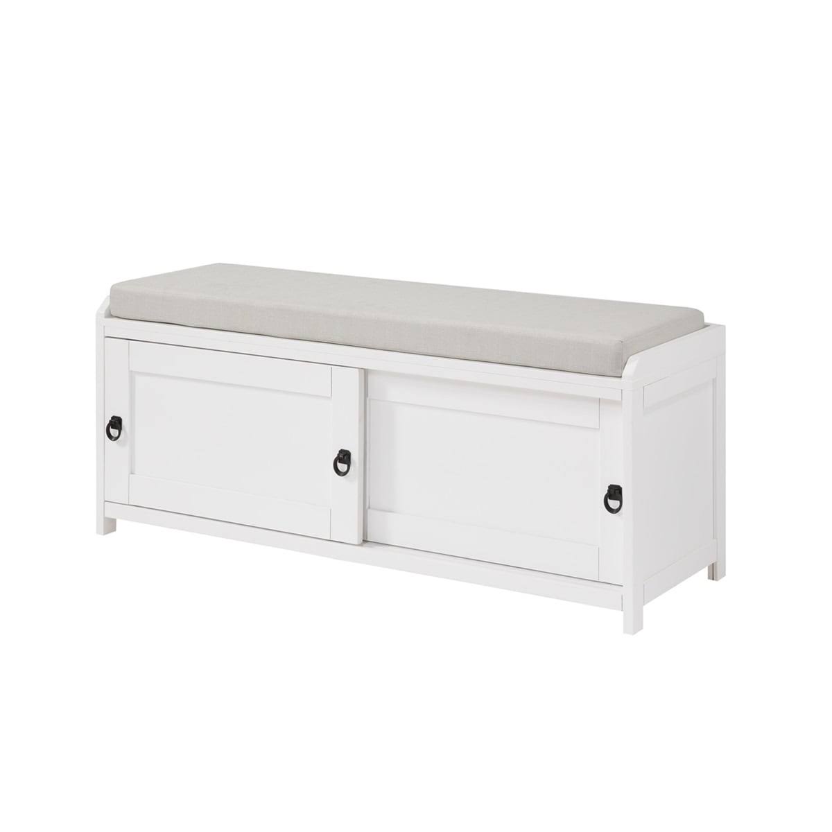 White Wood Storage Bench with 2 Cabinets I81808