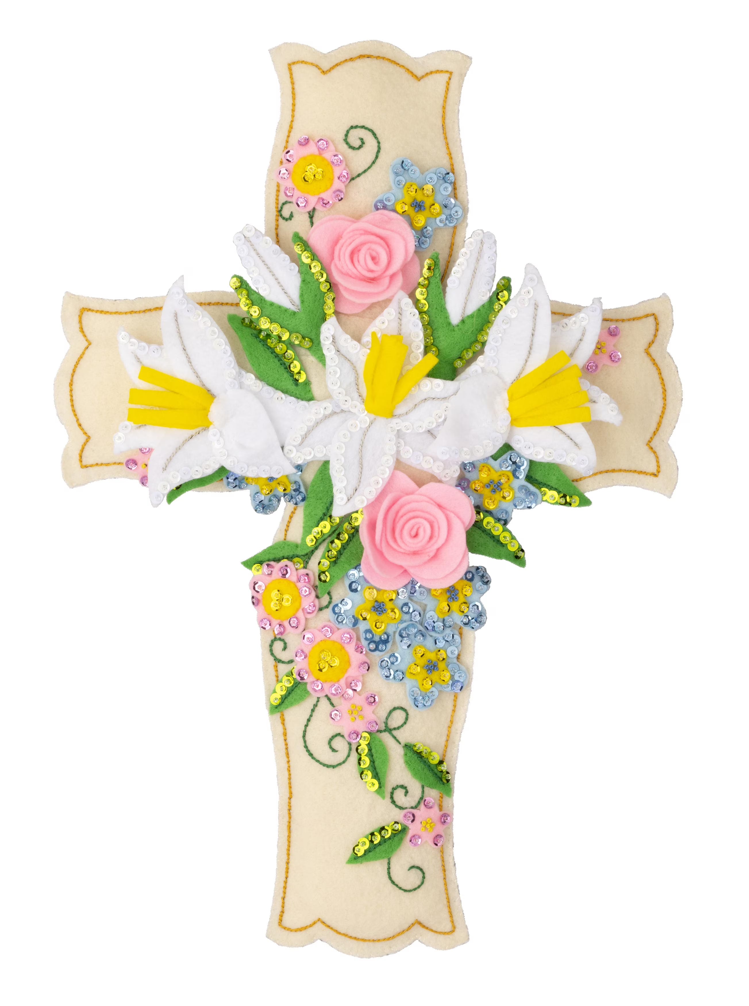 Floral Cross Wall Hanging Felt & Sequin Kit C494