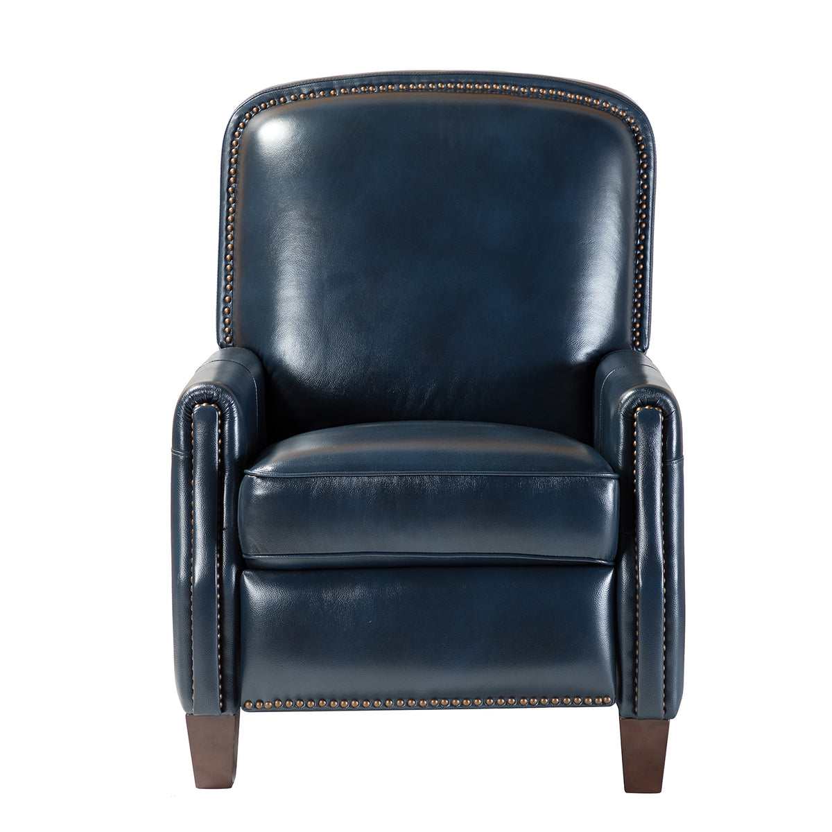Navy Leather Recliner Armchair with Birch Wood Legs P930023