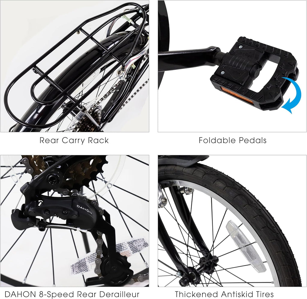 Black 20” Steel Frame 6-Speed Folding Bike J287
