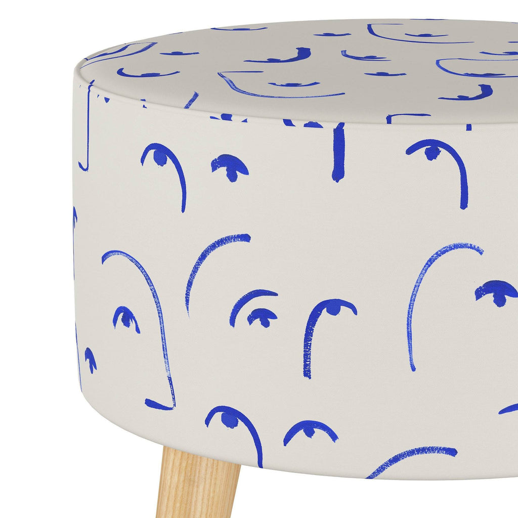 Round Ottoman with Splayed Legs Klein Blue W12105